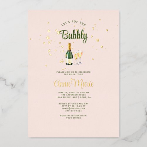 Gold Sparkle Feminine Brunch Bubbly Bridal Shower Foil Invitation