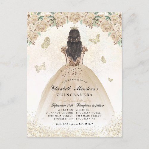 Gold Sparkle Floral Princess Quinceaera Birthday Postcard