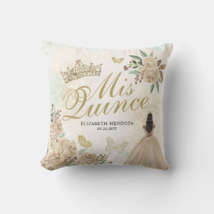Gold Sparkle Floral Princess Quinceañera Birthday Throw Pillow