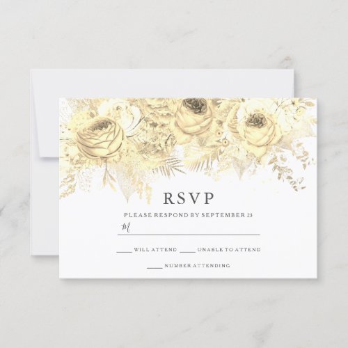 Gold Sparkle Flowers Elegant Wedding RSVP