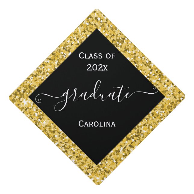 Gold Sparkle Frame Graduation Cap Topper (Front)