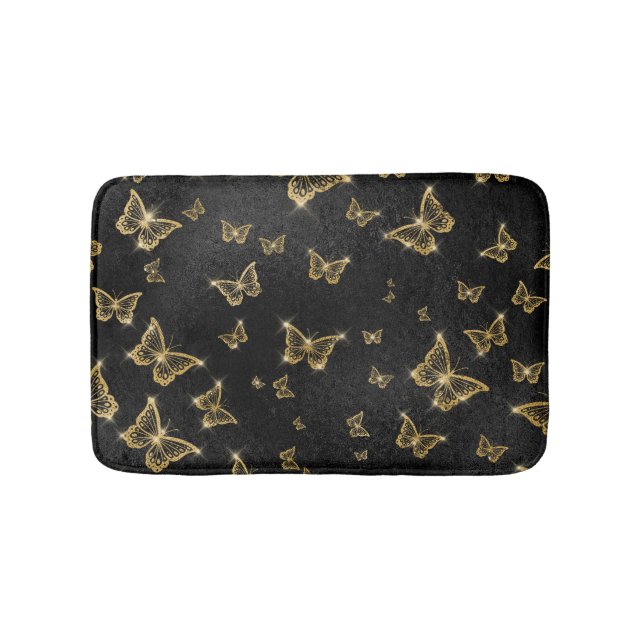 Gold Sparkle Glam Butterflies Bath Mat (Front)