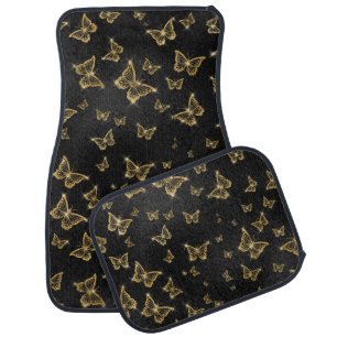 Gold Sparkle Glam Butterflies Car Floor Mat