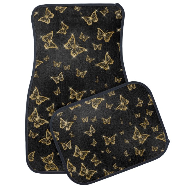 Gold Sparkle Glam Butterflies Car Floor Mat (Set)