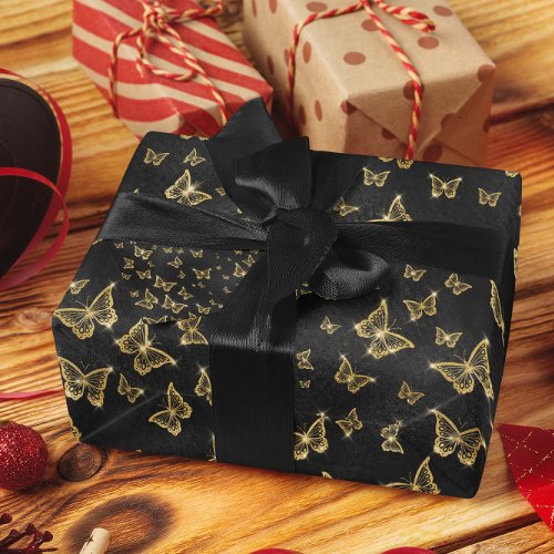 Gold Sparkle Glam Butterflies Wrapping Paper