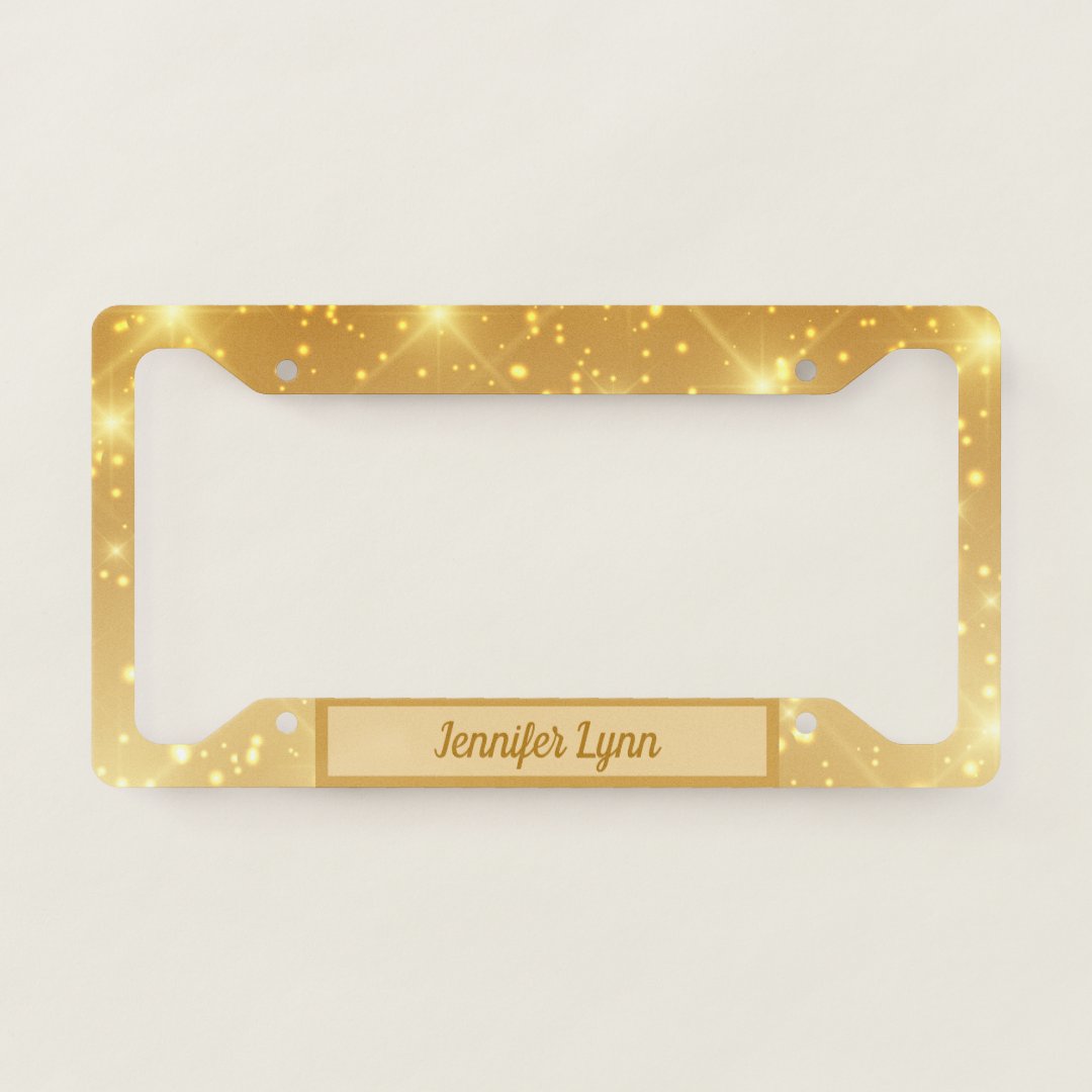 gold-sparkle-glam-elegant-personalized-girly-license-plate-frame-zazzle