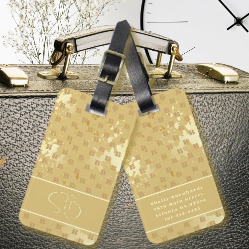 Gold Sparkle Glam Modern Monogram Simple Initial Luggage Tag