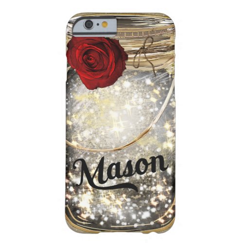 Gold Sparkle Glam Red Rose Mason Jar Barely There iPhone 6 Case