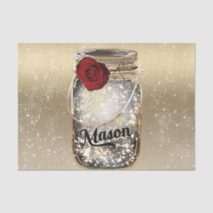 Gold Sparkle Glam Red Rose Mason Jar Tissue Paper