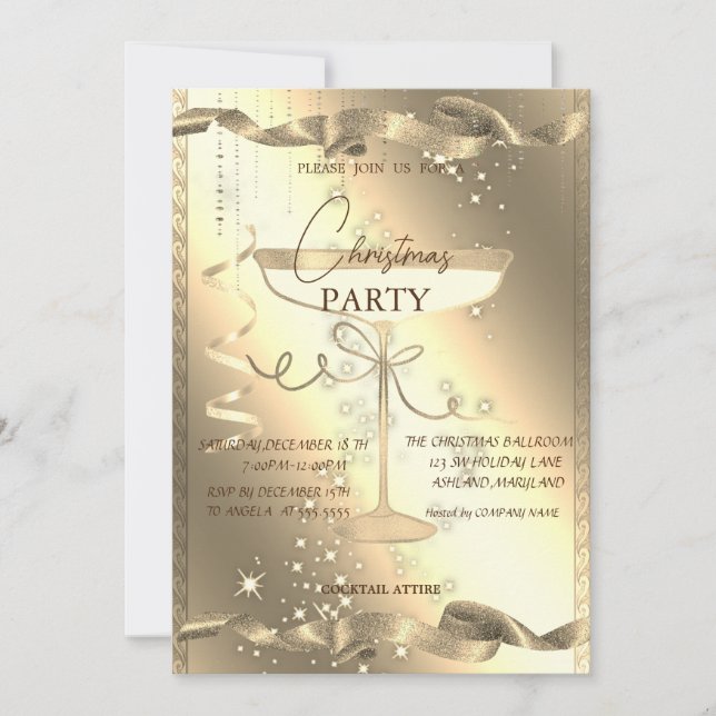 Gold Sparkle,Glass,Corporate Christmas Party Invitation (Front)