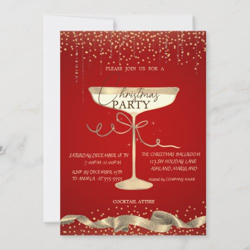 Gold SparkleGlassCorporate Red Christmas Party Invitation