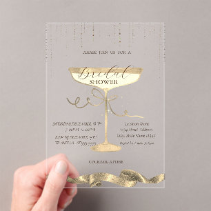 Gold Sparkle,Glass,Purple Bridal Shower Acrylic Invitations