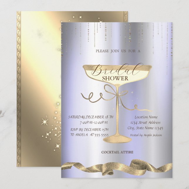 Gold Sparkle,Glass,Purple Bridal Shower Invitation (Front/Back)