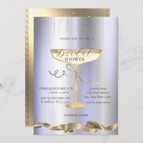Gold SparkleGlassPurple Bridal Shower Invitation