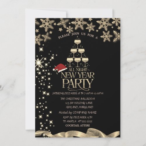 Gold SparkleGlassSnowflakes Corporate Christmas Invitation