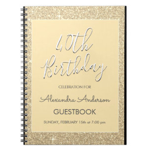 Gold Sparkle Glitter 40th Birthday Guestbook Notebook