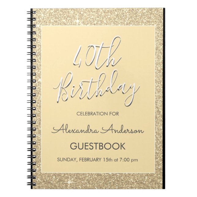 Gold Sparkle Glitter 40th Birthday Guestbook Notebook (Front)