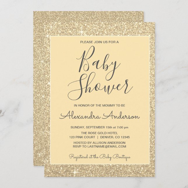 Gold Sparkle Glitter Baby Shower Invitation (Front/Back)