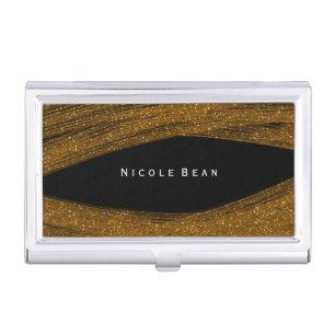 Gold Sparkle Glitter & Black Business Card Holder