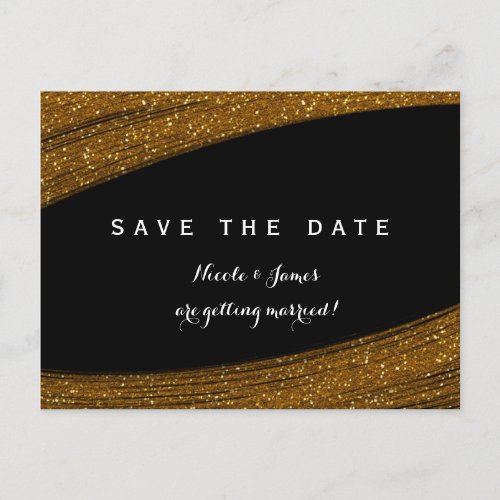 Gold Sparkle Glitter Black Save The Date Postcard