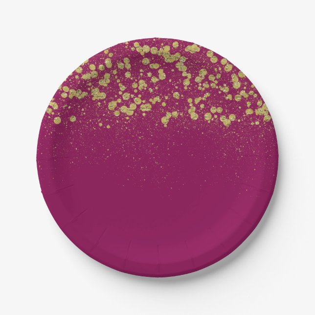 Gold Sparkle Glitter Confetti Paper Plates (Front)