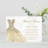 Gold Sparkle Glitter Dress Bridal Shower Invitation (Standing Front)