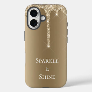 Gold Sparkle Glitter Drips iPhone 16 Case