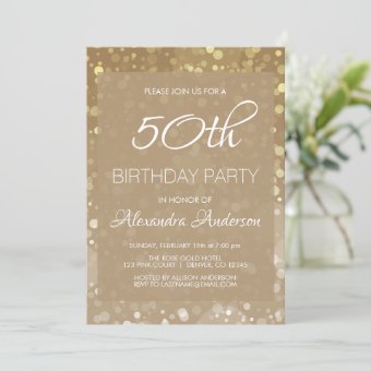 Gold Sparkle Glitter Lights 50th Birthday Party Invitation | Zazzle