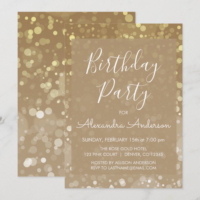 Gold Sparkle Glitter Lights Any Age Birthday Invitation (Front/Back)
