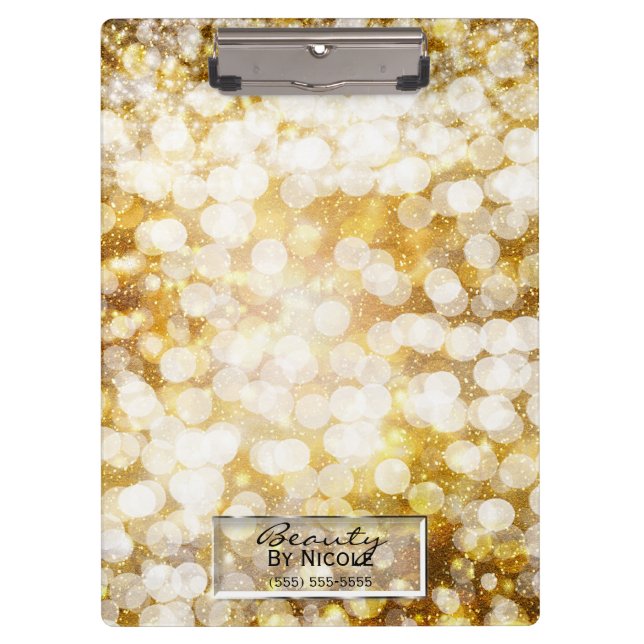Gold Sparkle Glitter Lights Chic Glam Personalized Clipboard (Front)
