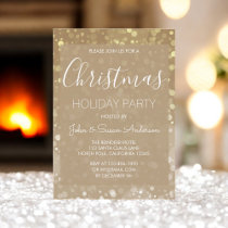 Gold Sparkle Glitter Lights Christmas Party Invitation