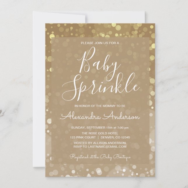 Gold Sparkle Glitter Lights Glam Baby Sprinkle Invitation (Front)
