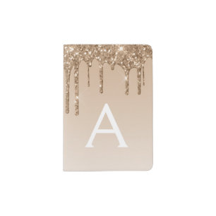 Gold Sparkle Glitter Luxury Monogram Name Passport Holder