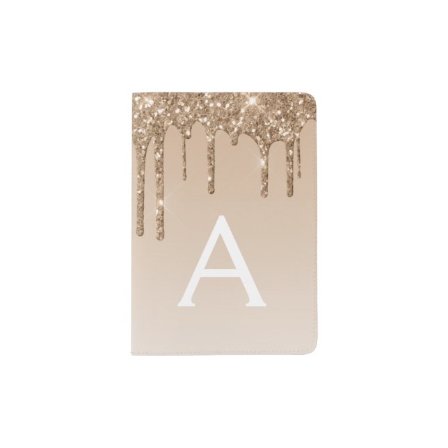 Gold Sparkle Glitter Luxury Monogram Name Passport Holder (Front)