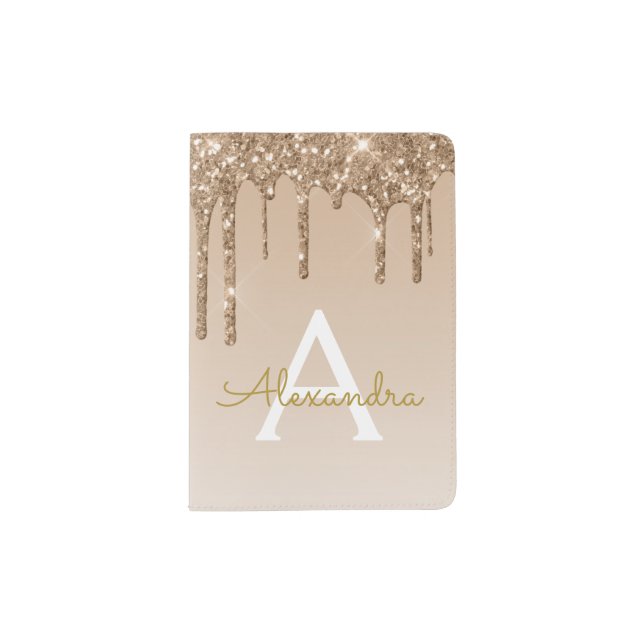 Gold Sparkle Glitter Luxury Monogram Name Passport Holder (Front)