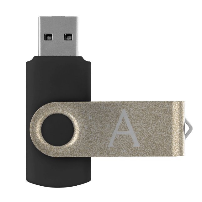 Gold Sparkle Glitter Monogram Name & Initial Flash Drive (Opened)