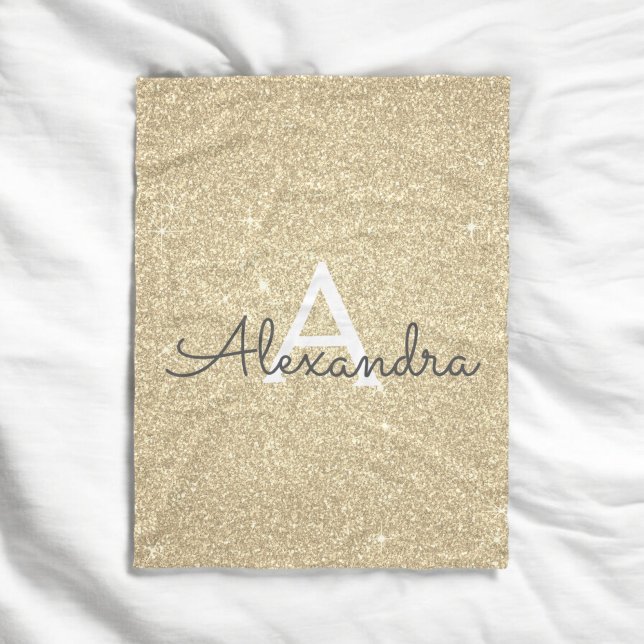 Gold Sparkle Glitter Monogram Name & Initial Fleece Blanket (Creator Uploaded)