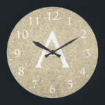 Gold Sparkle Glitter Monogram Name & Initial Large Clock<br><div class="desc">Gold Sparkle Glitter Monogram Name and Initial Serving Wall Clock. The Wall Clock makes the perfect gift for someone who loves silver sparkle glitter.</div>