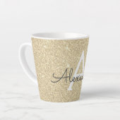 Gold Sparkle Glitter Monogram Name & Initial Latte Mug (Left Angle)