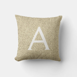 Gold Sparkle Glitter Monogram Name & Initial Throw Pillow