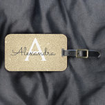 Gold Sparkle Glitter Monogram Name Luggage Tag<br><div class="desc">Luxury Gold Sparkle Glitter Monogram Name and Initial Luggage Tag. This bag tag is perfect for Back to School, Work, or Traveling. The Gold Luggage Tag also makes a great party favor for weddings, birthdays, bridal showers, honeymoons or for a bachelorette party. Please contact the designer for customized matching items....</div>