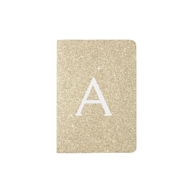 Gold Sparkle Glitter Monogram Name Passport Holder (Front)