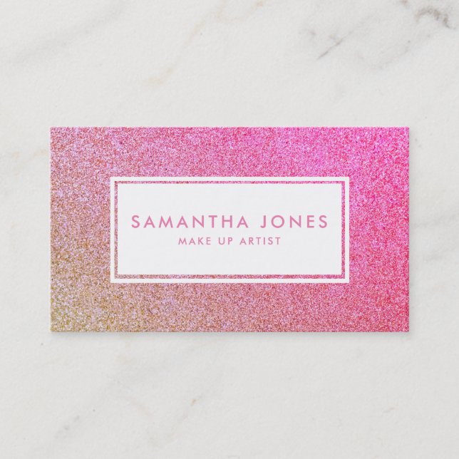 Gold Sparkle Glitter Pink Girly Make Up Artist Business Card (Front)