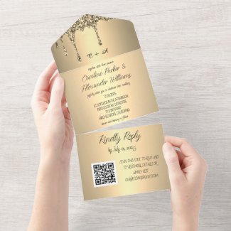 Gold Sparkle Glitter Script RSVP Modern QR Code