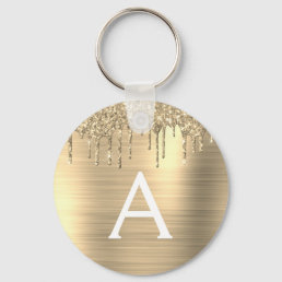 Gold Sparkle Glitter Stainless Steel Monogram Keychain