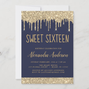 Gold Sparkle Glitter Sweet Sixteen Birthday Invitation