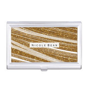 Gold Sparkle Glitter & White Business Card Holder