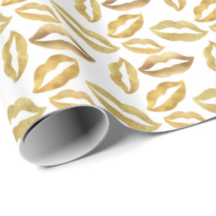Gold Sparkle Glitz Lips Kisses Wrapping Paper