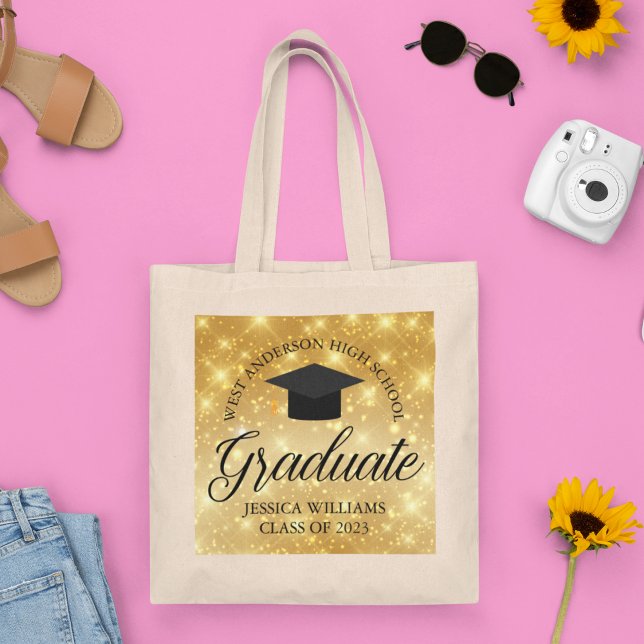 Gold Sparkle Graduate Chic 2025 Custom Graduation Tote Bag (Creator Uploaded)