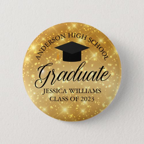 Gold Sparkle Graduate Chic Class of 2023 Name Tag Button
